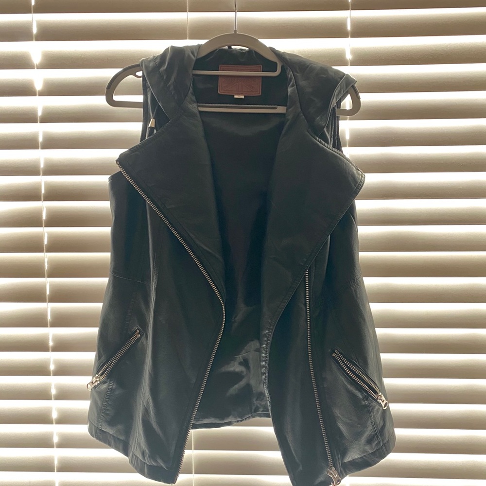 Hooded Leather Moto Vest